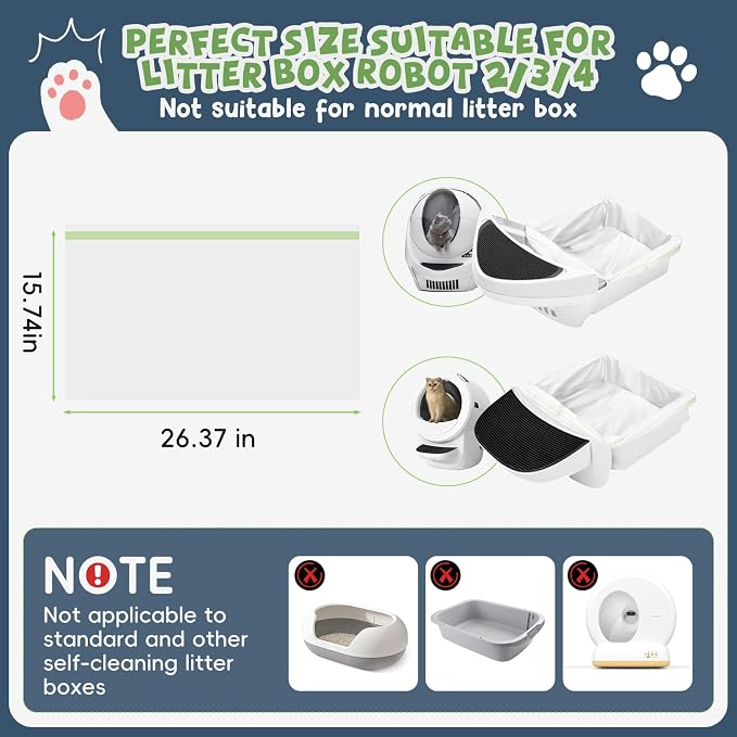 60 Pack Litter Box Robot 3 4 and 5 Waste Bags,1.5 Mils Thick Drawstrings Self Cleaning Cat Litter Box Robot Waste Liner Bags Replacement,Compatible with Automatic Self-Cleaning Robot