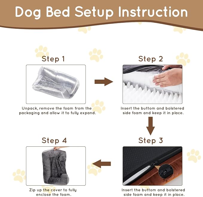 FluffyDream 35 inch Memory Egg-Crate Foam Dog Bed, Orthopedic Pet Couch Bed with Washable Removable Cover, Brown