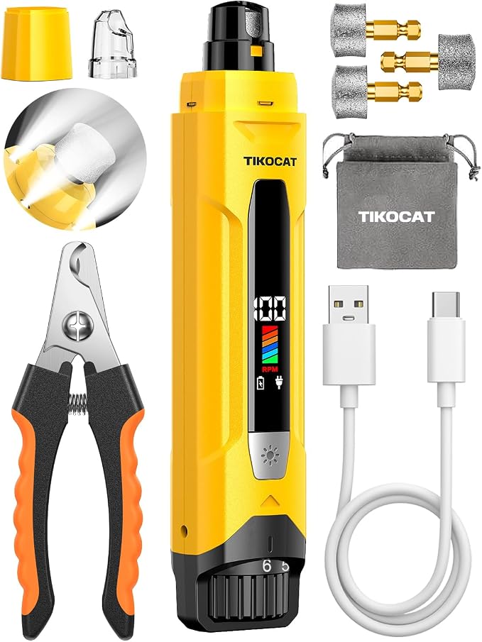 Whisper-Quiet Dog Nail Grinder Kit 50%More Powerful for Sensitive Dogs,Cats | 6-Speed Pet Nail Clippers & Trimmers with 4 LED Lights,3 Grinding Bits, No Over-Cutting,Stress-Free Grooming Set for All Pets