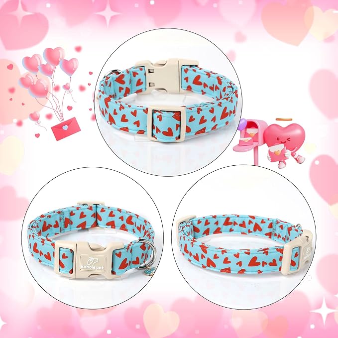 Valentines Dog Collar for Giant Large Dogs - Cute Valentine Blue Dog Collars, Adjustable Puppy Red Hearts Collar with Quick Release Buckle for Boys&Girls Dogs XL