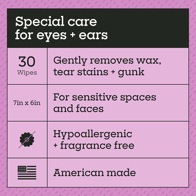Pet Life Unlimited Dog Ear Wipes, Dog Eye Wipes - Plant-Based Dog Ear Cleaner Wipes with Moisturizing Aloe Leaf & Soothing Chamomile - Fragrance Free Eye and Ear Wipes for Dogs - 30 Count (Pack of 1)