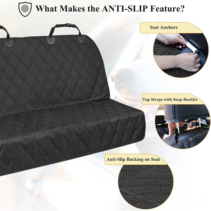 VIVAGLORY Dog Seat Cover Pet Seat Protector, Large, Black | Backseat Cover for Car Suv & Truck, Back Rear Backseat Bench Protector