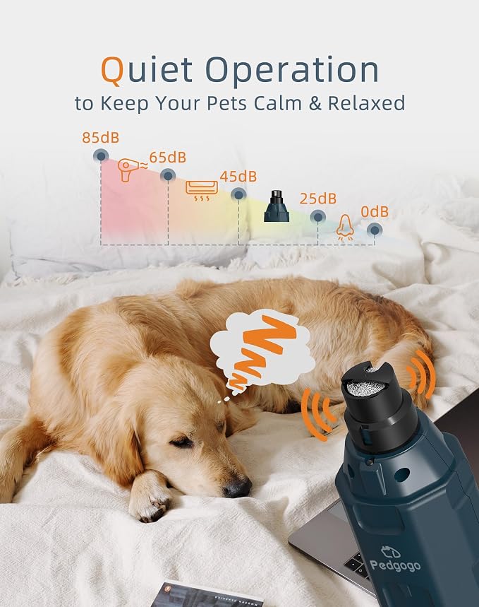 6-Speed Dog Nail Grinder& 5 Grinding Heads Super Quiet (45 db)Pet Nail grinder with 2 LED Lights 12000RPM & 3 Grinding Ports with Dust Cap Dog Nail Trimmer for Large Medium Small Dogs