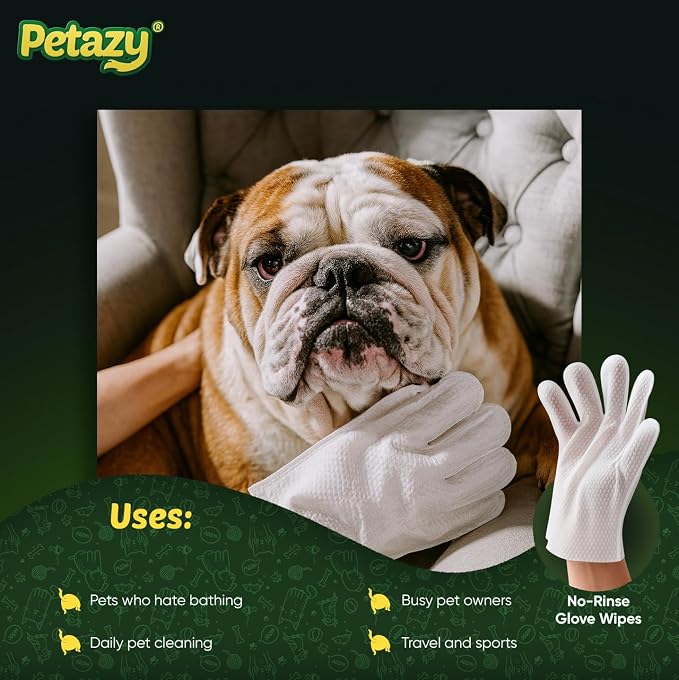 Pet Glove Wipes for Dogs & Cats - Paws, Ears & Butt Cleaning, 25 pk | Lavender, Grooming Glove, Deodorizing, Tear-Resistant, Thick, Hypoallergenic, Aloe & Coconut Oil for sensitive skin, No Rinse