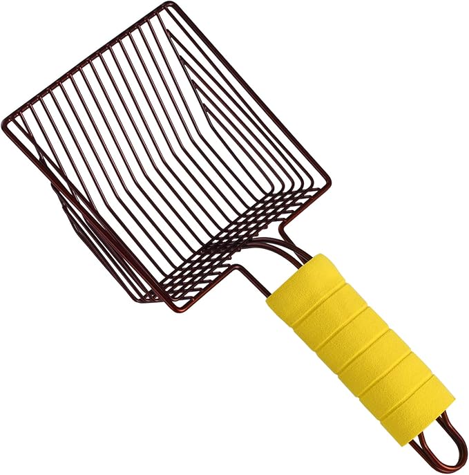 Cat Litter Scoop, Steel Metal Scooper with Deep Shovel and Long Foam Handle for Kitty Litter Box, Soft Pet Sifter, Comfy Poop Sifting, Pooper Lifter, Durable and Heavy Duty, Bronze Finish