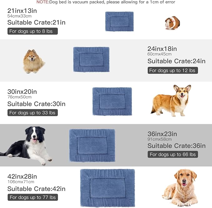 BVAGSS Reversible Dog Crate Pad, Memory Foam Pet Bed Mat, Soft Warm Machine Washable Sleeping Kennel Mattress for Small Medium Dogs XH079 (21''x13''x1.6'',Navy)