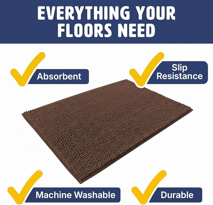 Muddy Mat® | Cat Litter Mat 18"x28", Litter Trapping Mat, Super Absorbent Scatter Control, Soft on Paws, Slip Resistant Washable Kitty Litter Mat, Traps Litter, Protects Floors, Brown