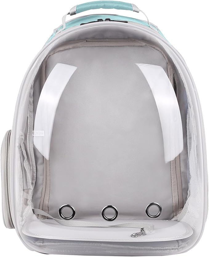 Dual Extension Pet Backpack Carrier for Large Cat and Small Puppy up to 20 Pounds, Clear Space Capsule Astronaut Transparent Bubble Window Pet Vet Travel Visit Bag