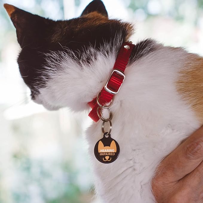 Hearing Impaired Medical Alert Personalized Pet ID Tag for Dogs, Silent Polymer Coated Stainless Steel Nametag with Customized Identification Information - Large 1.25" Diameter