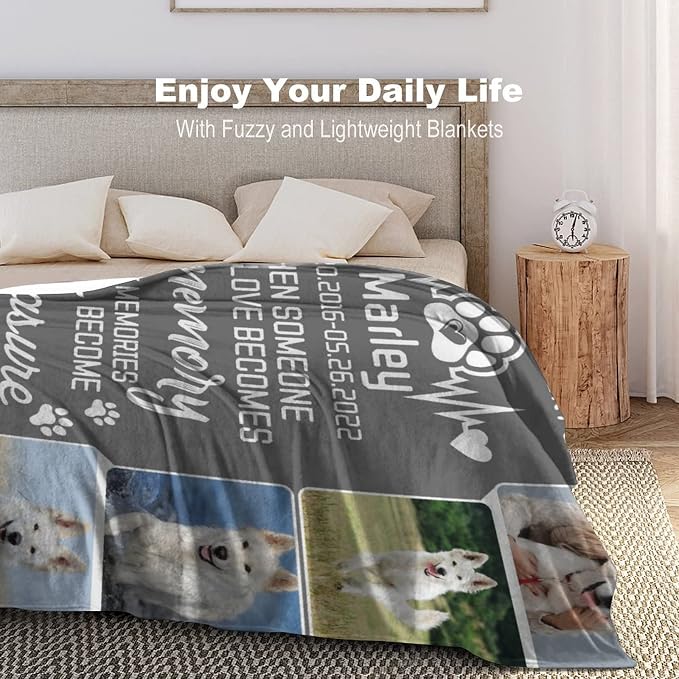 Artsadd Personalized Blanket with Picture in Memory of Dog Cat Custom Photo Blanket Memorial Pet Loss Sympathy Gift