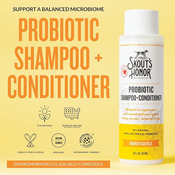 SKOUT'S HONOR Probiotic Dog Shampoo and Conditioner - HS, 16 oz, 2-Pack | Hydrating, Natural 2-in-1 for Itchy Skin, Microbiome-Friendly with Avocado Oil & Omega-3s, Paraben & Sulfate-Free