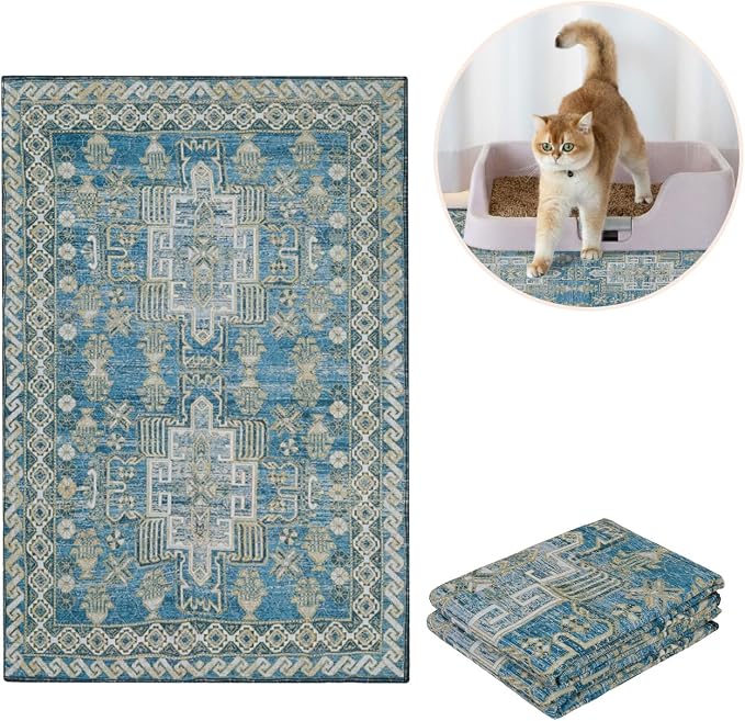Lovewag Cat Litter Mat, Litter Box Mat, Blue Mesa, 28x41, 2 Pack | Washable litter mat cover, kitty litter mat & cat mat for litter box, litter trapping mat, prevents tracking, multi-cat