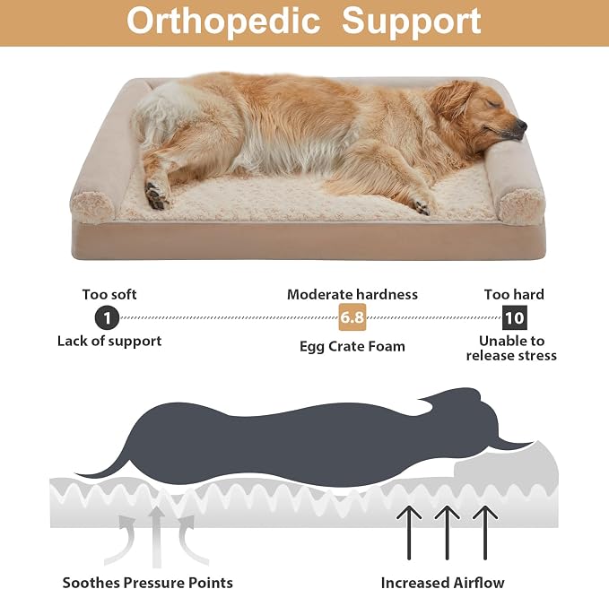 BFPETHOME Orthopedic Washable XLarge Dog Bed for Senior Dog Cozy Sleep | Extra Large Waterproof Big Soft Pet Couch Bed for Dogs Relax with Removable Cover Supportive Egg Crate Foam Beige 42x30 Inch