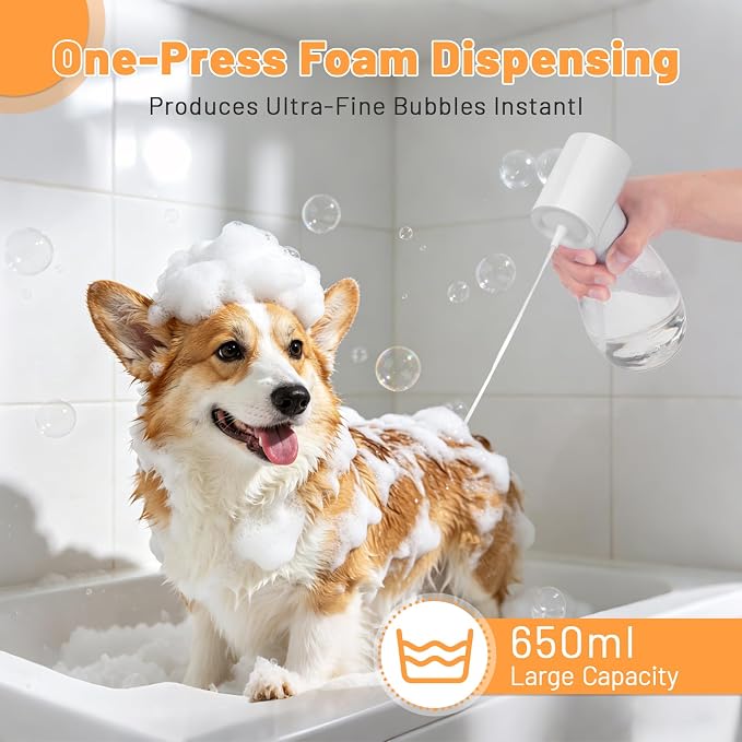 650ml Electric Dog Foam Sprayer for Small and Medium Pets | 650ml large capacity,electric foaming,rich dense foam,shampoo dispenser,for small and medium dogs and cats,easy pet bathing