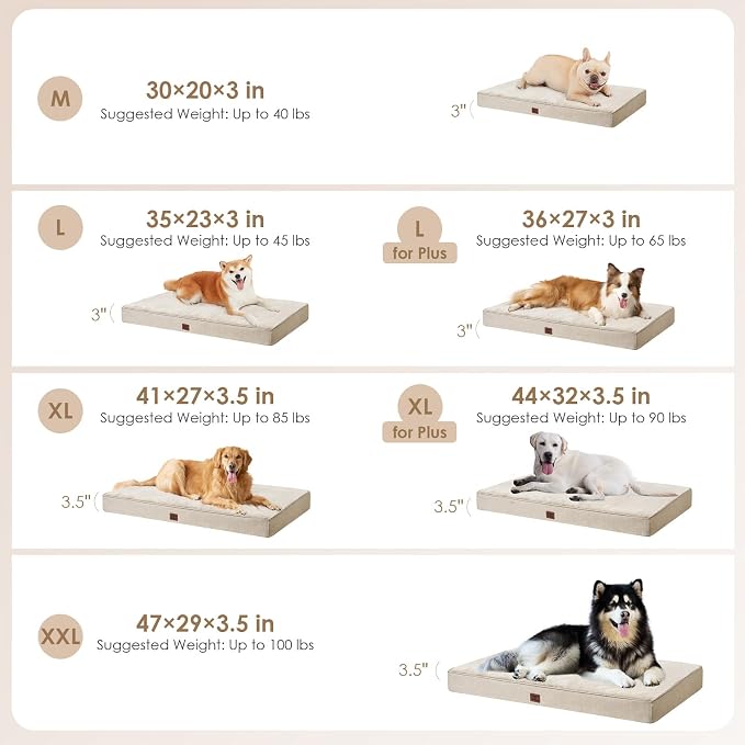 EHEYCIGA XXL Washable Dog Crate Bed with Memory Foam, 47x29Inch, Beige | High Density Egg Crate Foam, Waterproof Liner, Removable Easy Clean Cover, Non-Slip Bottom, Fits Floor, Camping and Car