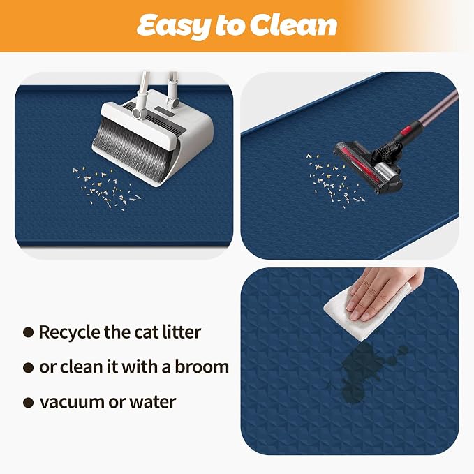 Cat Litter Mat for Litter Box 51"x25.6" Extra Large Silicone Mat, Blue | Waterproof Non-Slip Litter Box Mat with Raised Edges, Cat Litter Trapping Mat for Pet, Cat Litter Rug for Floor