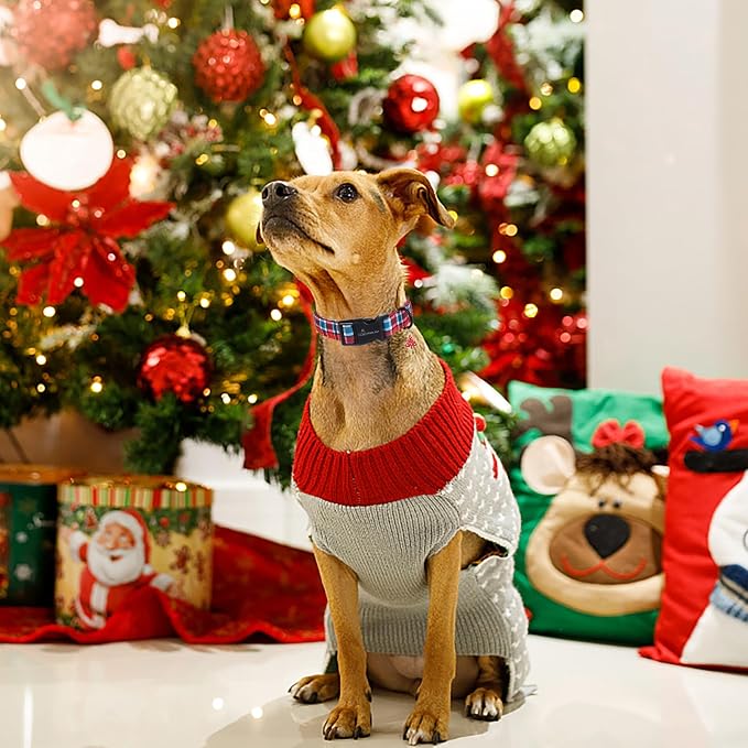 ARING PET Christmas Dog Collar, Cute Xmas Red Pink Grid Festival Pet Collars with Quick Release Black Buckle for Puppy Small Medium Large Boy Girl Dogs-S