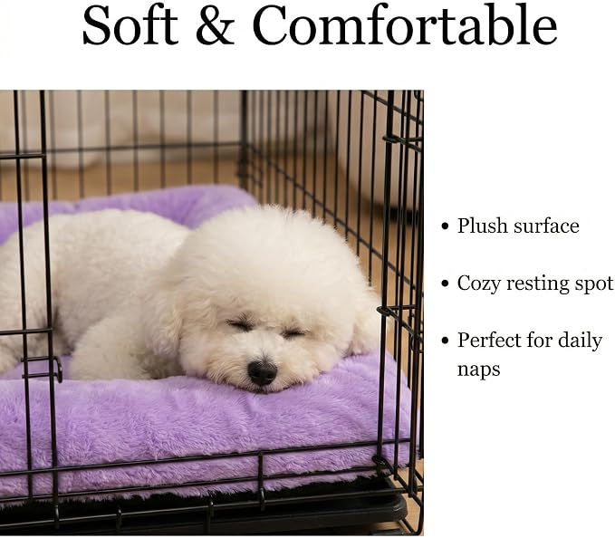Dog Crate Bed 24x18 for Small Dogs,Washable Dog Crate Mat,Soft Kennel Bed Mattress with Non Slip Bottom,Purple