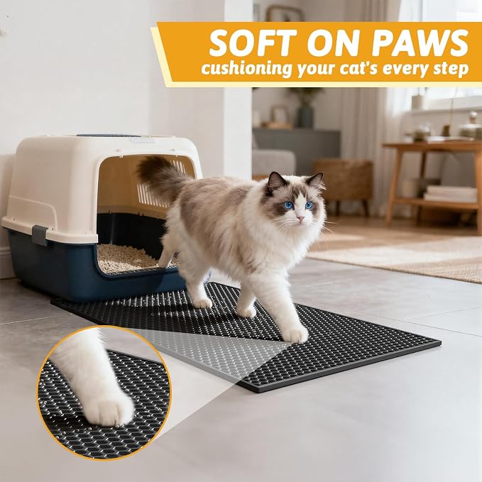 Pieviev 2 Packs Cat Litter Mat Double Layer Waterproof Urine Proof Trapping Mat (24"X15", Black) | Waterproof Urine Resistant Layer Litter Box Mat, Easy Collection, Soft on Kitty Paws, Black Color for Indoor Cats