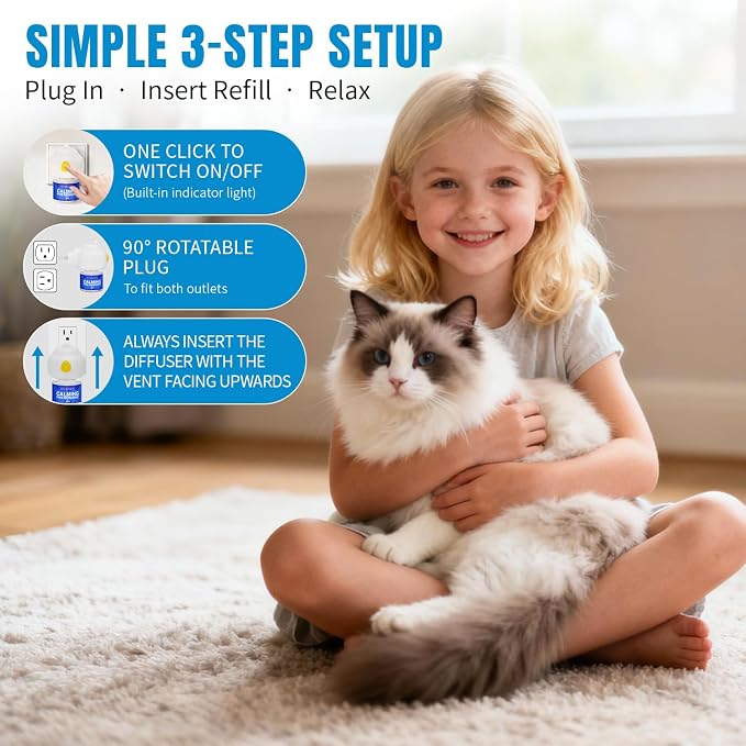 Cat Calming Diffuser Pheromones Effectively Relieve Anxiety Stress Cat Pheromones Calming Diffuser Refill Comfort for Cats Reduce Fighting Spraying Scratching Calm Relaxing
