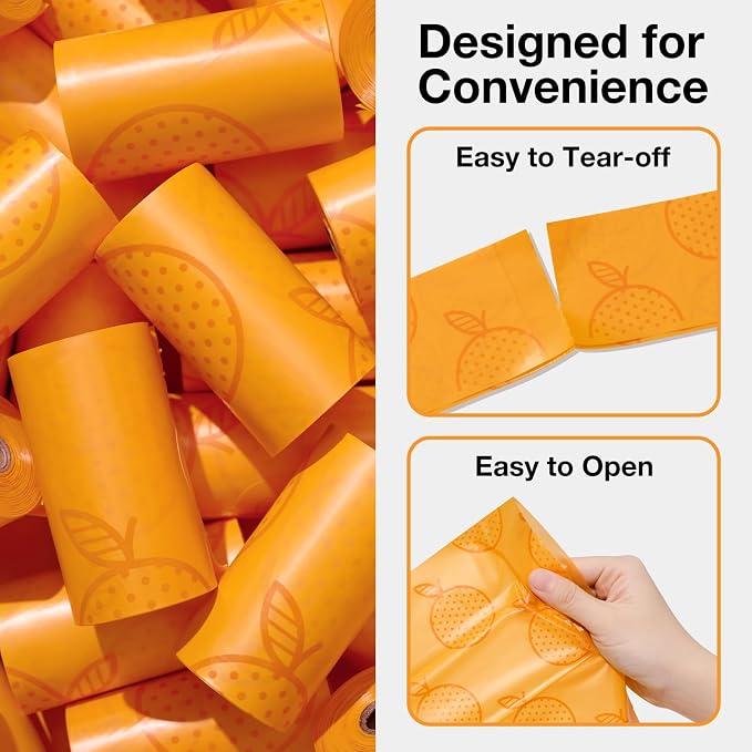 VETRESKA Citrus Scented Dog Poop Bags, Leak Proof, Extra Thick and Large Pet Waste Bags for Dogs Walking, Cat Litter and Babies' Diaper, 300 Count Bags (20 Refill Rolls), Orange
