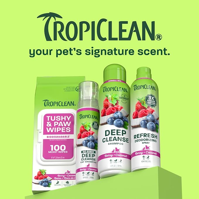 TropiClean Deep Cleaning Pet Wipes, 100ct - Wipes for Dogs & Cats - Gently Removes Dirt, Dander & Smells - for Pet Paws, Face, Body & Bottom - Sweet Berry & Coconut Scent