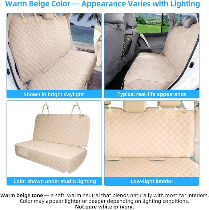 Bark Lover Dog Car Seat Cover for Back Seat Waterproof Backseat Protector, Nonslip Rear Seat Cover for Kids,Universal Size Fits Cars Trucks SUVs (Beige)