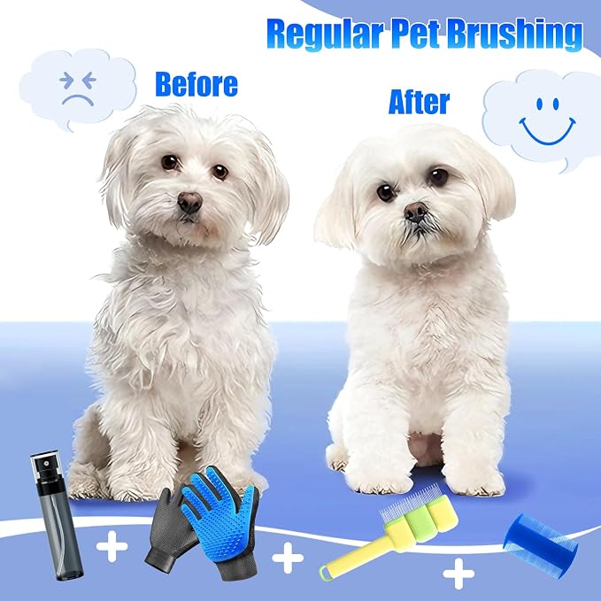 9 PCS Pet Grooming Brush Set,Self Cleaning Pet Hair Removal Comb,Pet Hair Remover Gloves,Spray Bottle, Lice Flea Combs, Pet Grooming Supplies,Essential Bathing,Brushing & Shedding Tool for Cats & Dogs