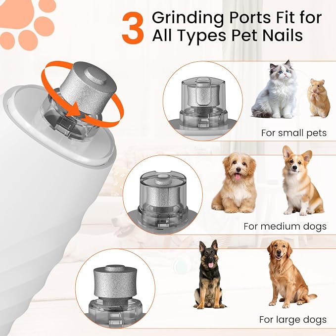 2-in-1 Dog & Cat Nail Clippers and Grinder with 2 Light, Quiet Electric Pet Nail Trimmers for Small Medium Large Dogs & Cats Claw, Safety Guard Usb Rechargeable, Professional Grooming Tool