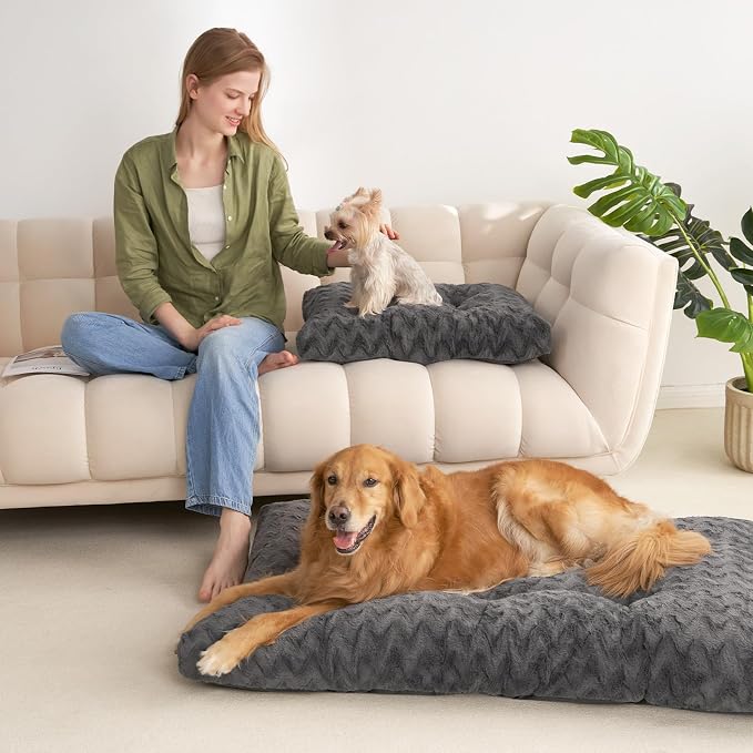 EHEYCIGA Washable Dog Bed for Crate 44x32 Inch, Anti-Slip XL Plus Kennel Pad for Extra Large Dogs Up to 85 lbs, Plush and Comfy Pet Sleeping Mat, Charcoal