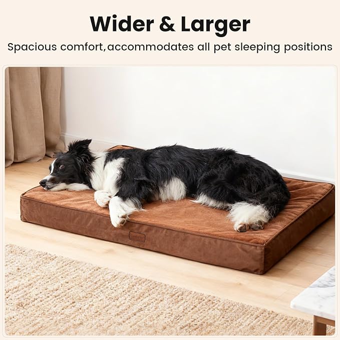 OhGeni Orthopedic Waterproof Dog Bed for Medium Large Dogs, Machine-Washable Removable Cover in Easy-Clean Fabric, Reversible Memory Foam & Easy-Carry Handle, Wider and Larger, 36 inch (Brown)