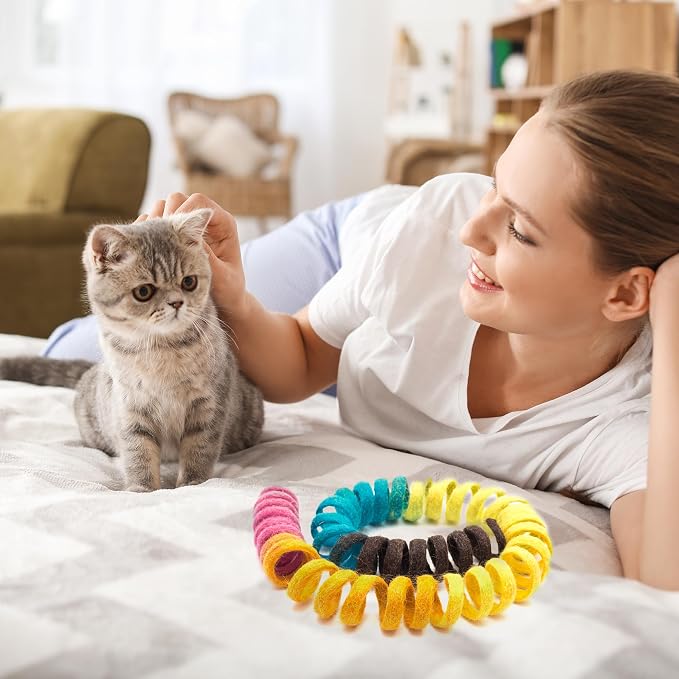 Glaciart One XL Felt Spring Cat Toy – Soft Fuzzy Enrichment 100% Natural Wool - Interactive Stretchable Play Cat Toy Set - Safe for Pets, Non-AZO Colored Dyes - 40” Long