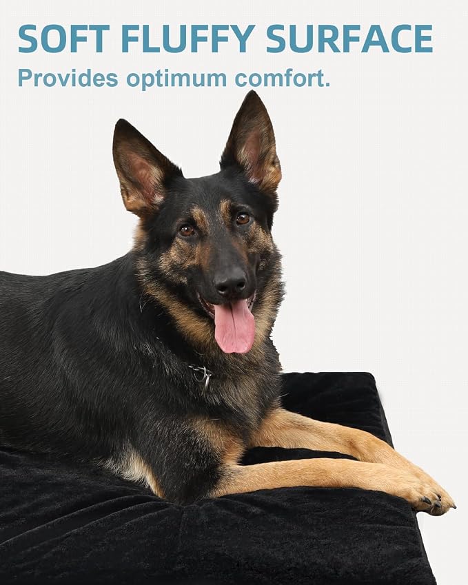 KSIIA Orthopedic Dog Bed for Large Dogs with Waterproof Lining, Black,41x27 | Deluxe Soft Plush Dog Crate Bed, Washable Pet Mat with Removable Cover & Egg Crate Foam for Large Dogs Sleeping & Relaxing