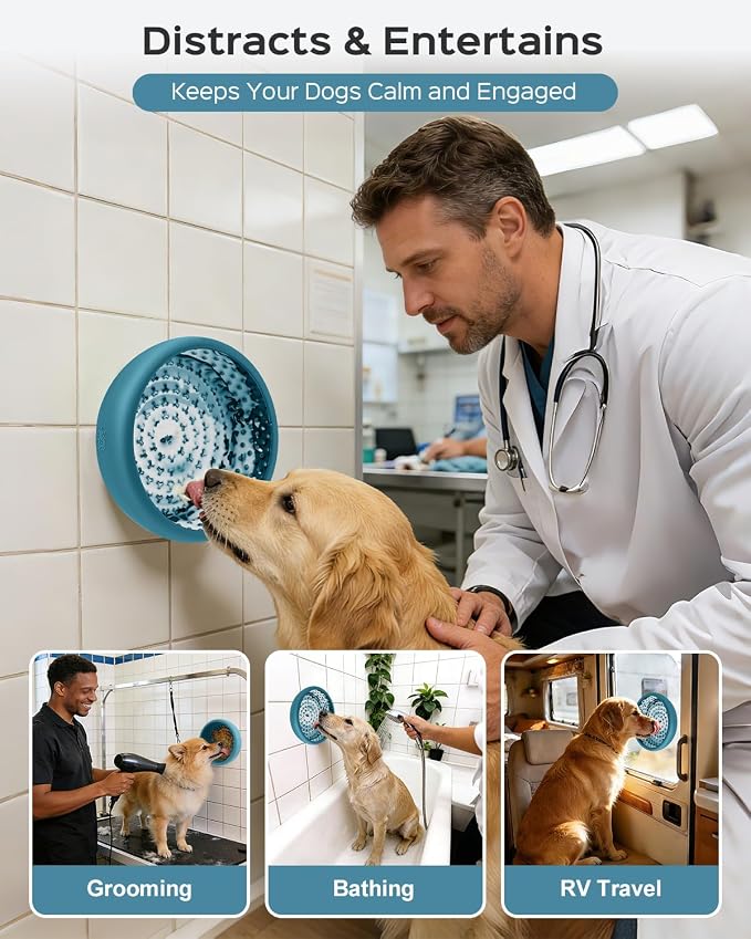 Dog Lick Bowl for Dogs L, Lick Mat, Slow Feeder Lick Bowl with Strong Suction, BPA-Free Silicone, Freeze Licking Bowl for Anxiety Relief, Enrichment & Distraction, Dishwasher Safe (Blue, L)