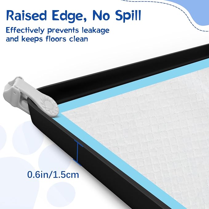 VavoPaw Pee Pad Holder for Dog, 24" × 24" Puppy Pad Holder with Clamps, Raised Edges Leak-Proof Dog Pee Pads Holders, Waterproof Silicone Potty Pads for Dogs, Easy to Clean Indoor, Black
