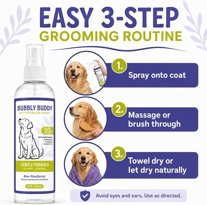 Pet Itch Relief Spray for Dogs, Aloe & Shea Butter Dog Coat Spray with Colloidal Oatmeal, Jojoba Oil & Vitamin E, pH Balanced Anti-Itch Coat Care, Aloe Scent, 8 fl oz