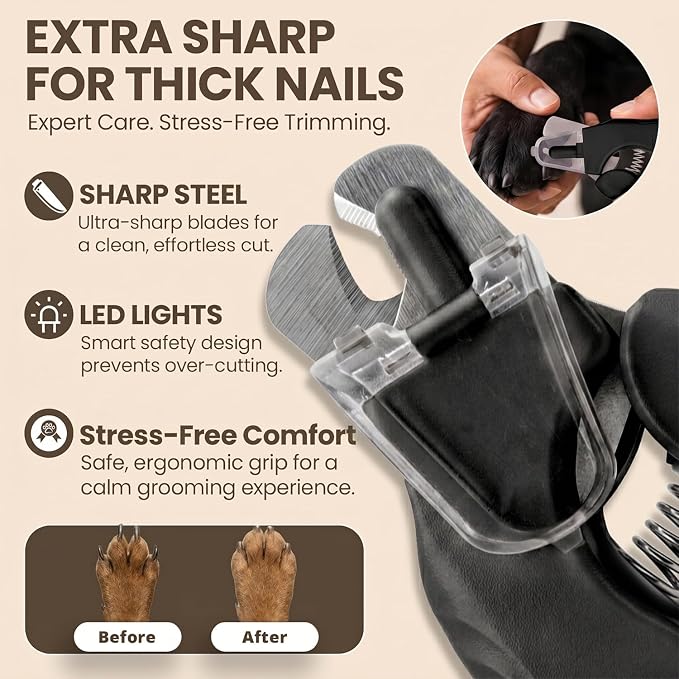 2-in-1 Dog & Cat Nail Clipper and Grinder with Light - USB Rechargeable Pet Nail Trimmer with Safety Guard for Thick Nails, Quiet Professional Grooming Tool