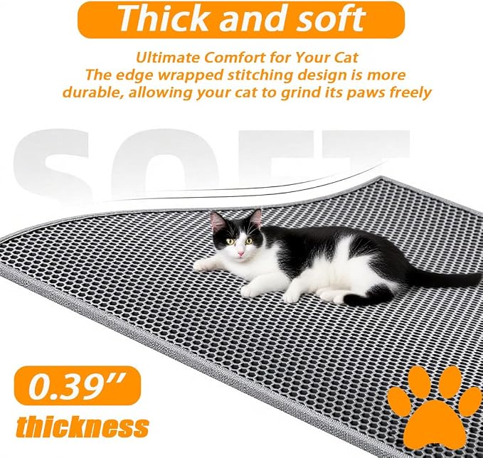 Large Cat Litter Mat, 46x32 Inches Extra Large Double Layer Honeycomb Cat Litter Trapping Mat, Non Slip Waterproof Urine Proof Mat, Scratch Resistant Durable Litter Rug