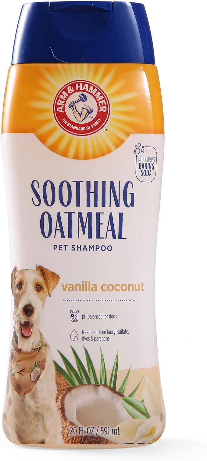 Arm & Hammer Soothing Oatmeal Dog Shampoo, Vanilla Coconut, 20 Fl Oz, 6-Pk | Baking soda formula, moisturizing oatmeal, vanilla coconut scent, pH balanced for dry skin