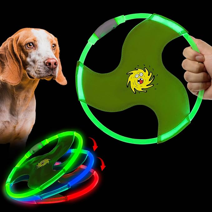 Dog Flying Disc Flyer Dog Toys, Glow in The Dark Nylon Dog Toy with 3 Light Models, Floating Dog Ring Toys for Physical Exercise, Pet Training Throwing Playing