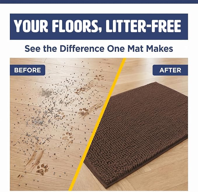 Muddy Mat® | Cat Litter Mat 18"x28", Litter Trapping Mat, Super Absorbent Scatter Control, Soft on Paws, Slip Resistant Washable Kitty Litter Mat, Traps Litter, Protects Floors, Brown