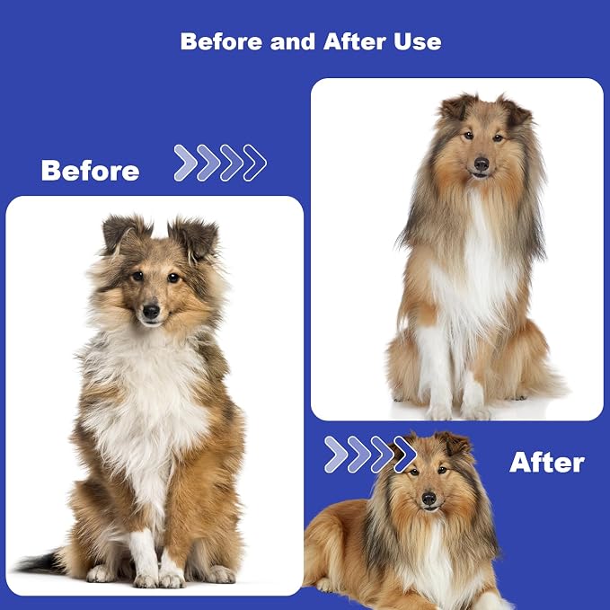 Dog Brush, Cat Brush for Long Haired Cats | Remove Loose Fur Undercoat and Mats, Rounded Pins Reduces Painful Pulling, Not for Tangle and Curly Fur, Sapphire