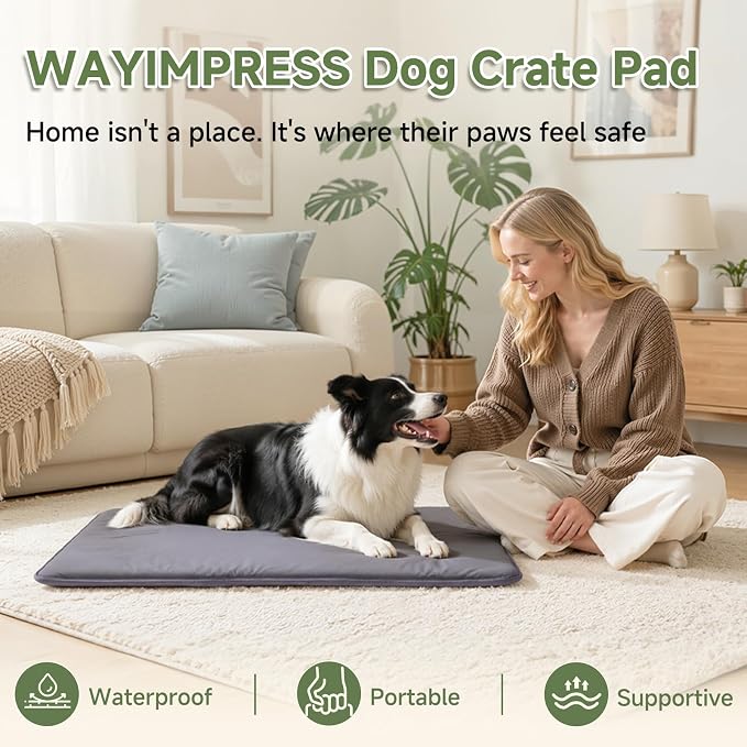 Outdoor Dog Crate Pad Bed, Reversible Waterproof Wipeable Kennel Mat, 35x22 | Wipeable Kennel Mat Pet Sleeping for Medium Large Dogs, Waterproof, Outdoor, Anti-Slip, Suit for Travel, Trunk, Dark Grey