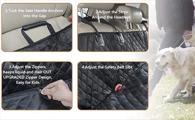 ANOSOSPECIAL Dog Car Seat Cover for Back Seat,Car Seat Protector for Dogs Nonslip Water Proof Universal Fit Dog Car Seat Cover for ISOFIX Truck SUV(Large,Black)