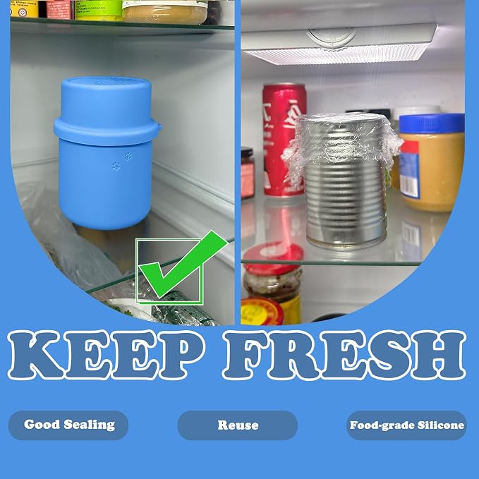 Original Canned Dog Food Storage Container | Silicone Can Cover Pet Food Sealer | BPA Free, Airtight, Dishwasher & Freezer Safe (2 Pcs Blue)