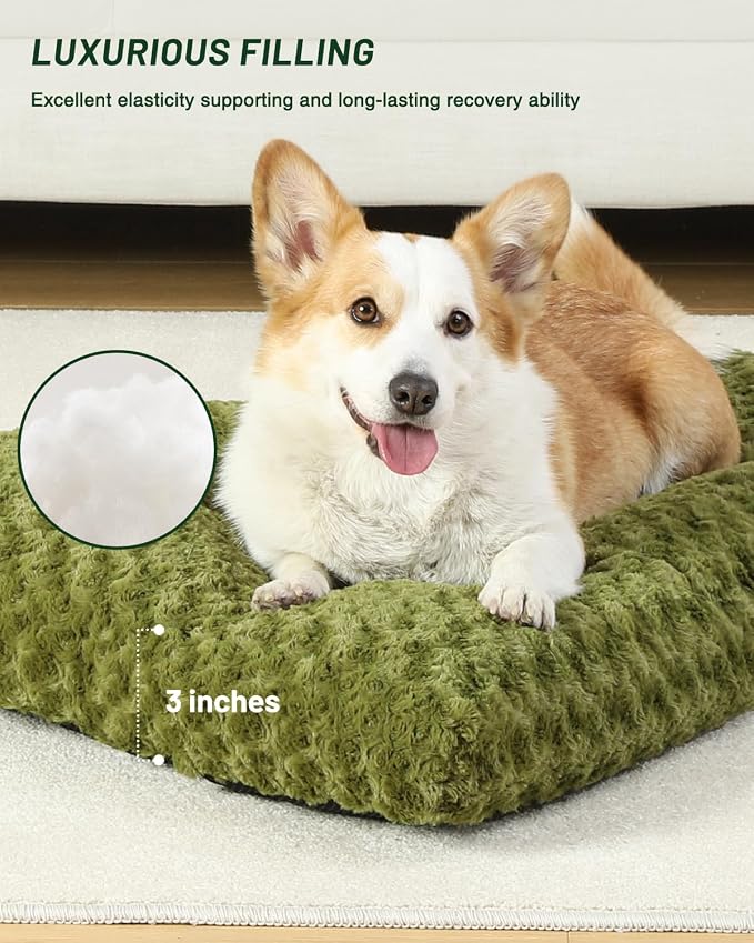 KSIIA Washable Dog Bed Comfy Dog Crate Pad Deluxe Plush Pet Bed Non-Slip Kennel Pad for Small Dogs, 23" x 18", Green