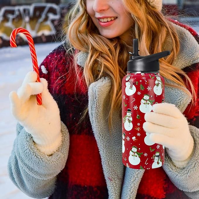 32oz Christmas Snowman Insulated Aater Water Bottle with Straw,Christmas Gym Hiking Sports Coffee Mug Cup Water Bottles,Christmas Gifts for Women,Christmas Decor Stuff Accessories