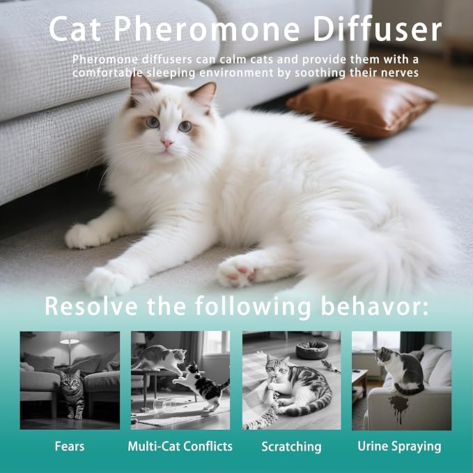 Cat Pheromones Calming Diffuser, Premium Pheromone Diffuser for Cats - Cat Pheromones Diffuser - Cat Calming Diffuser - Cat Calming Pheromone Diffuser (2 diffusers+ 4 Refills)