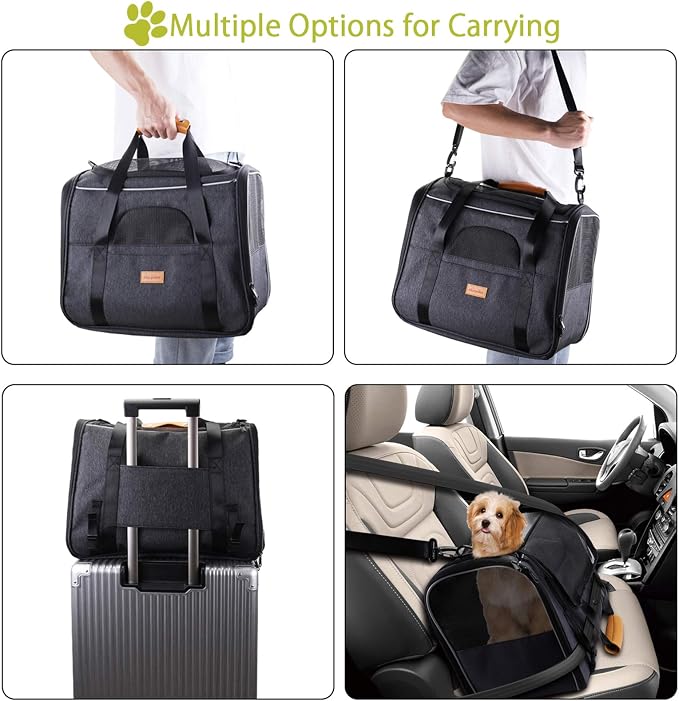 Morpilot Pet Carrier Bag, Portable Cat Carrier Bag Top Opening, Removable Mat and Breathable Mesh, Foldable Cat Carrier Transport Bag for Dogs and Cats, with Shoulder Strap and Pet Bowl, Gray