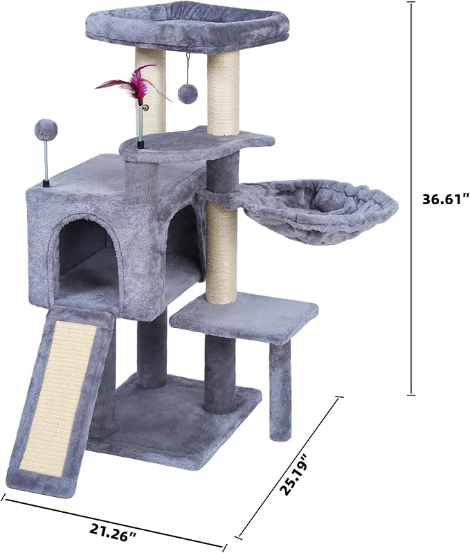 AIWIKIDE Cat Tree Has Scratching Toy with A Ball Activity Centre Cat Tower Furniture Jute-Covered Scratching Posts (Grey, 36.6'')